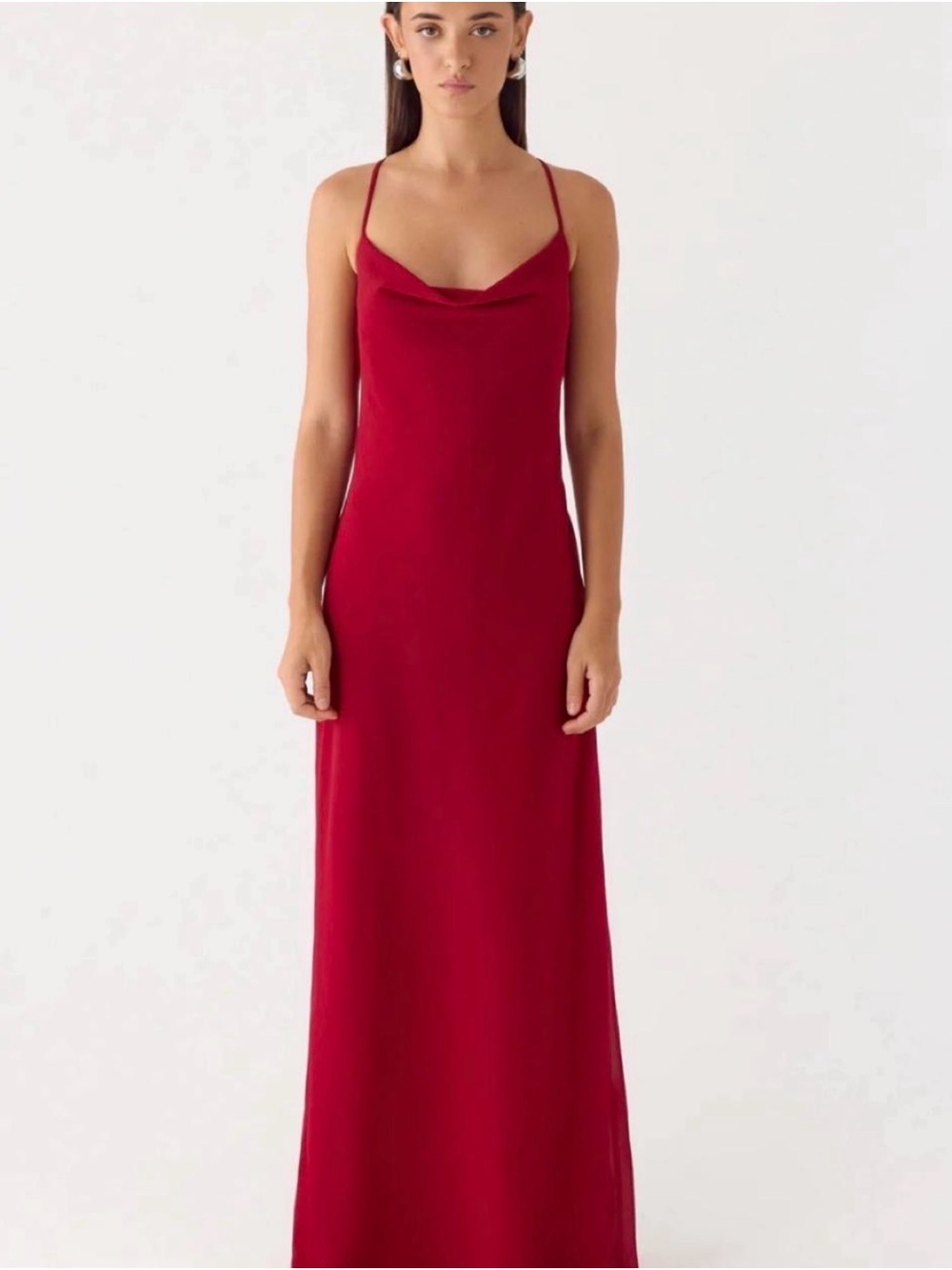 Peppermayo Red Cowl Neck Maxi Slip Dress